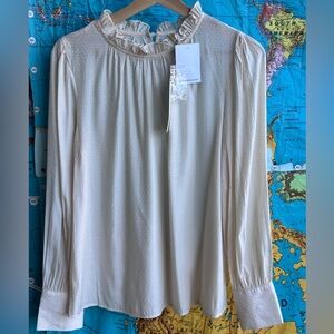 By The River Cream Ruffle-Neck Long Sleeve Blouse by